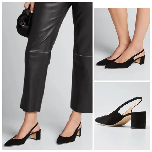 Manolo Blahnik Allurasa Suede Slingback Heel in Black Size 11.5 - Picture 2 of 11